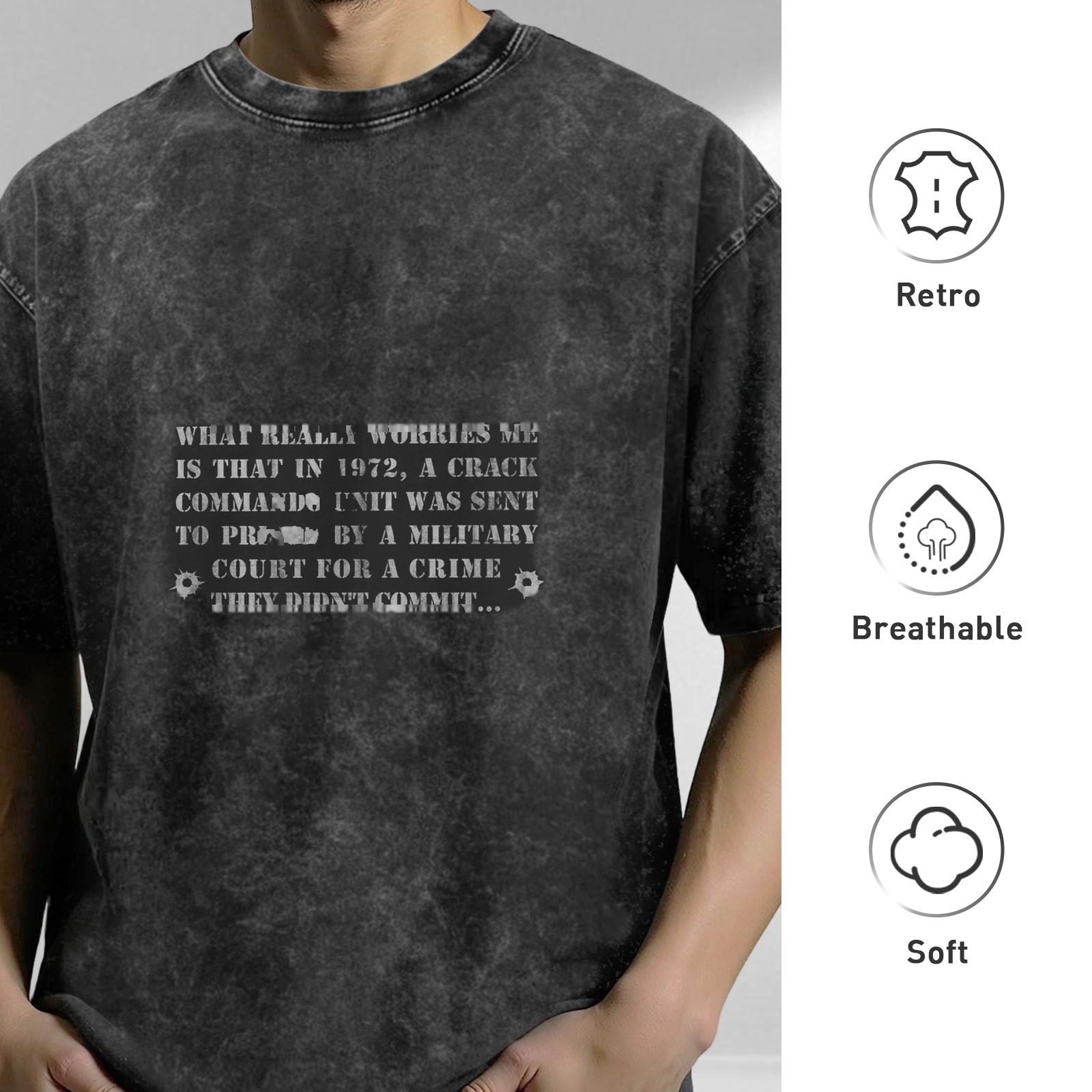 Worried 1972 commando unit military court acid wash graphic t-shirt