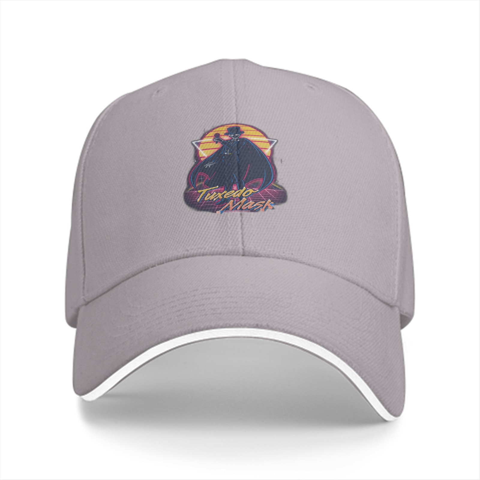 Black baseball cap with retro Tuxedo Mask graphic print