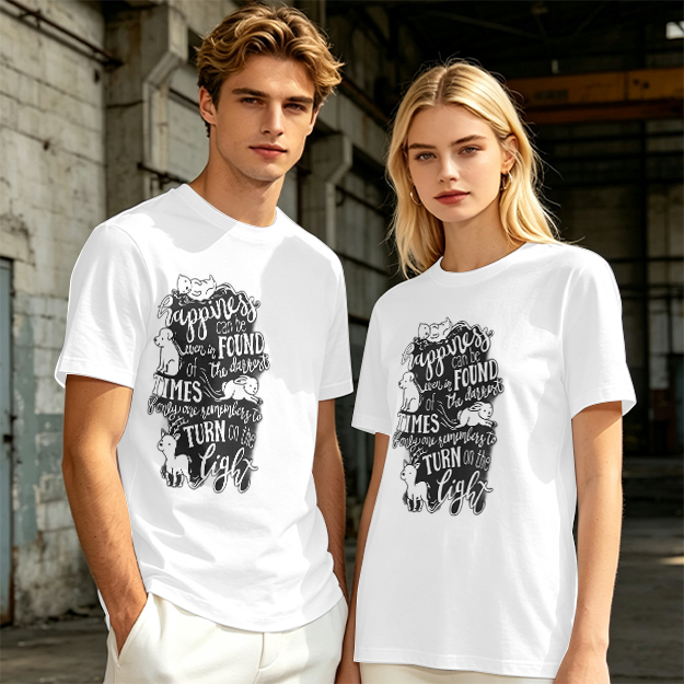 Olive t-shirt with happiness quote and animal illustrations