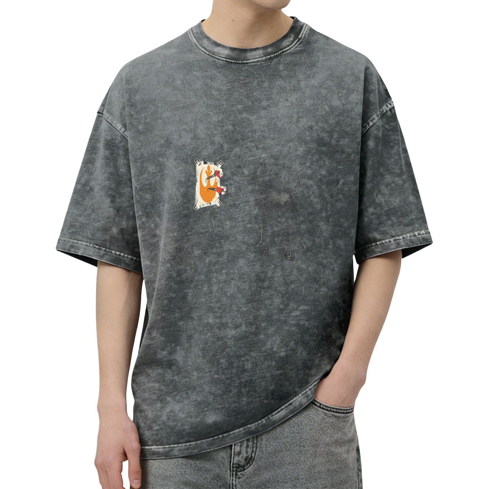 Oversized Acid Wash T-Shirt With Small Graphic Print