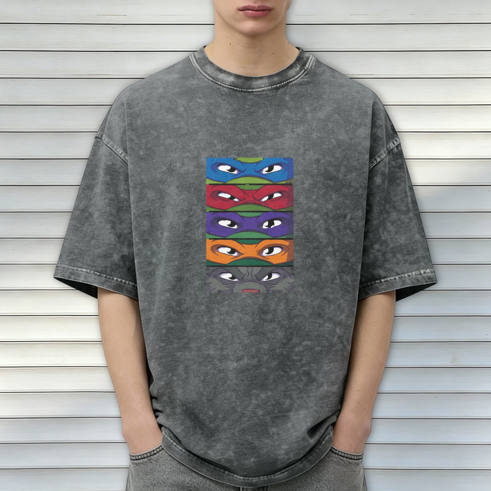 Teenage Mutant Ninja Turtles Masks Graphic Stonewashed T-Shirt