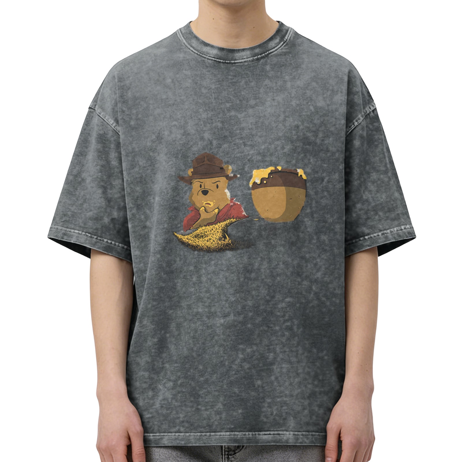 Winnie the Pooh Honey Pot Graphic Acid Wash Black T-Shirt