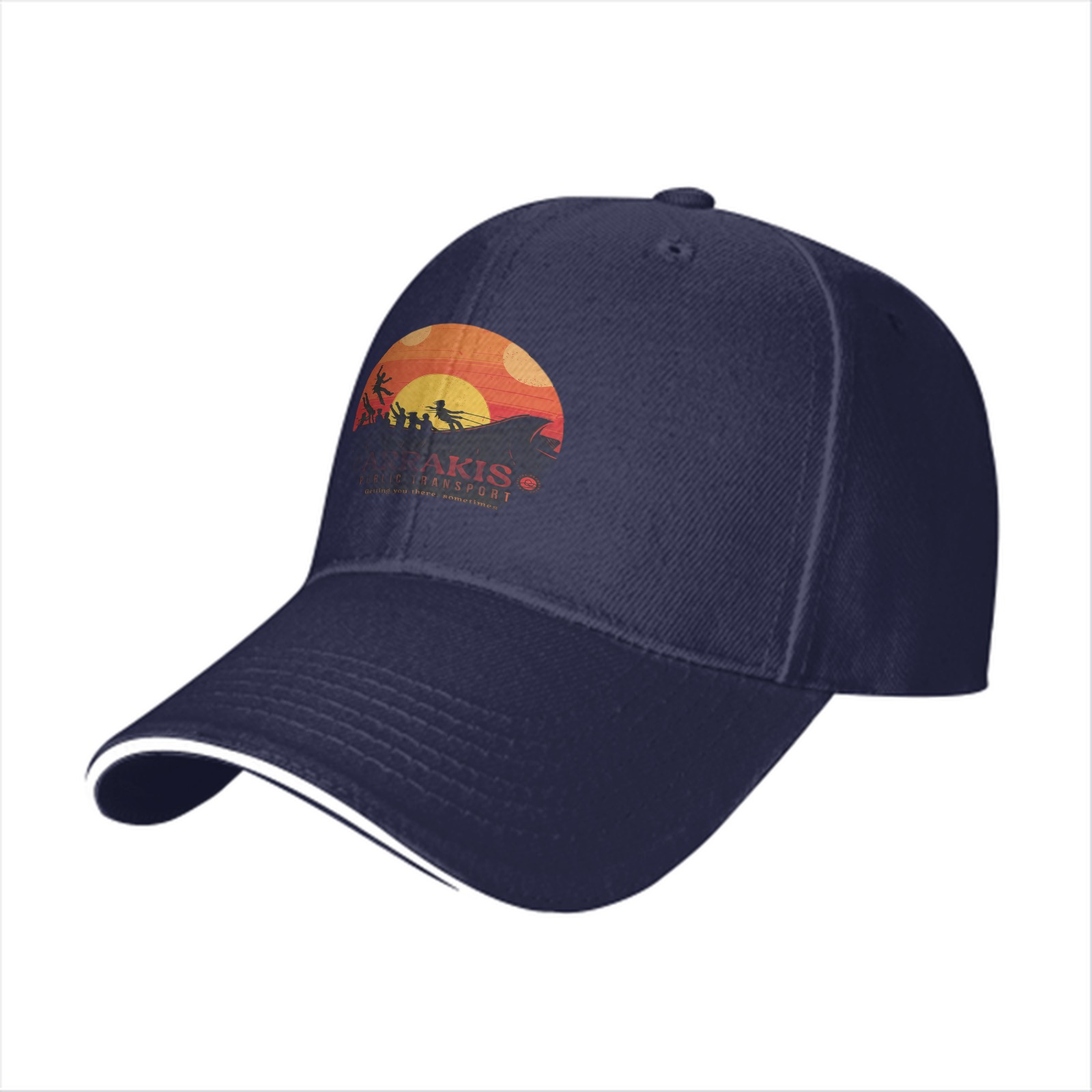 Black Baseball Cap with Sci-Fi Desert Sunset Graphic
