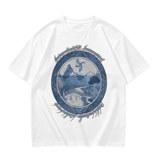 Olive T-Shirt With Fantasy Mountain Landscape Dragon Print