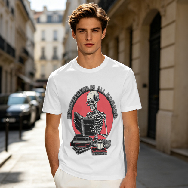 My Weekend Is All Booked Skeleton Reading T-Shirt
