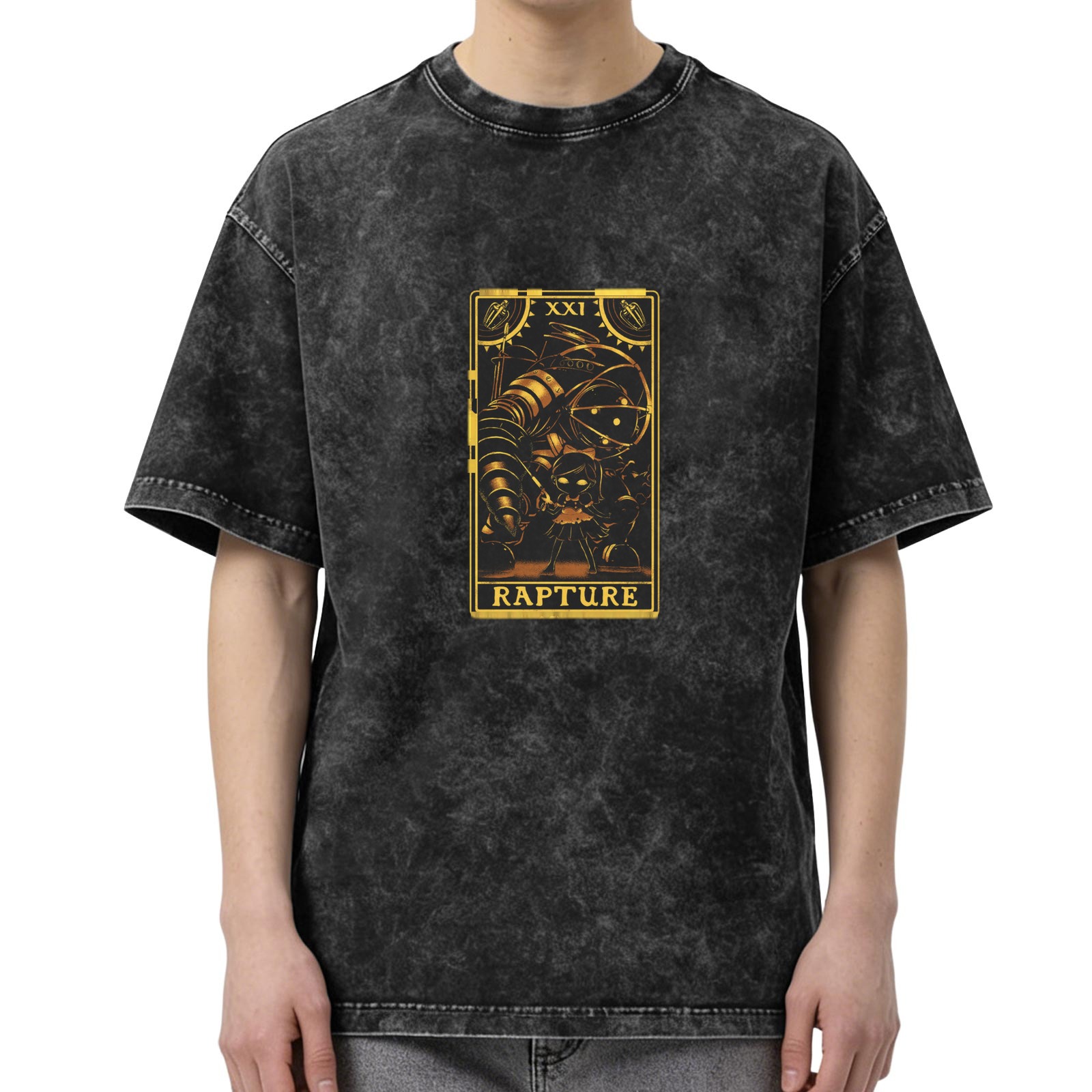 Bioshock Rapture Tarot Card Graphic Acid Wash T-shirt
