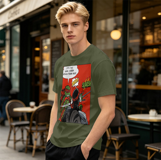 Olive T-Shirt with Ninja Turtles Comic Print