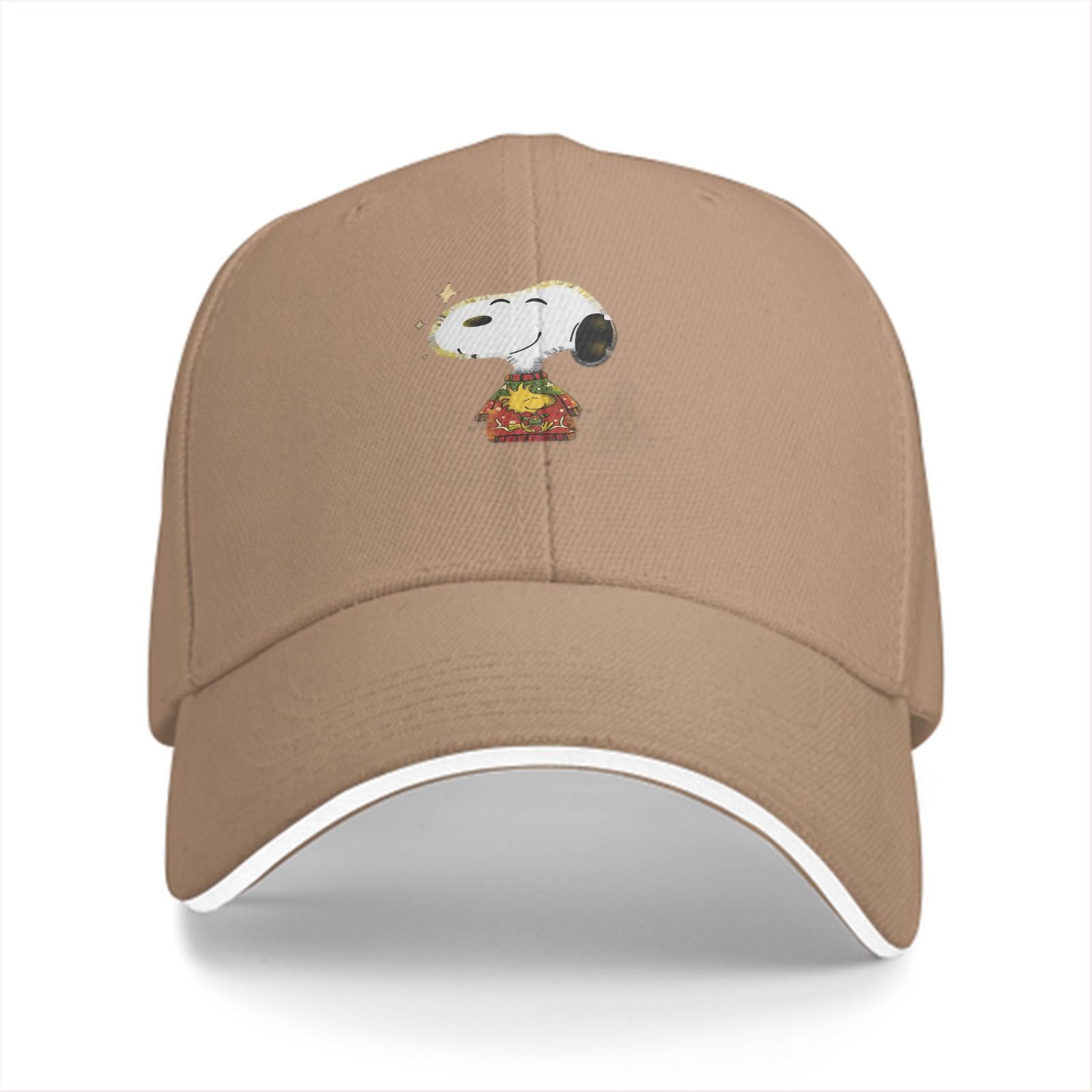 Black baseball cap with Snoopy in festive sweater design