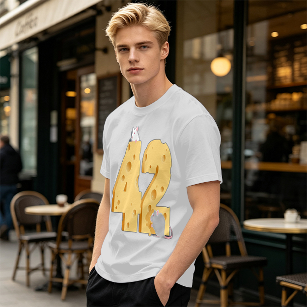 Olive T-Shirt With Cheese Number 42 And Mice Graphic