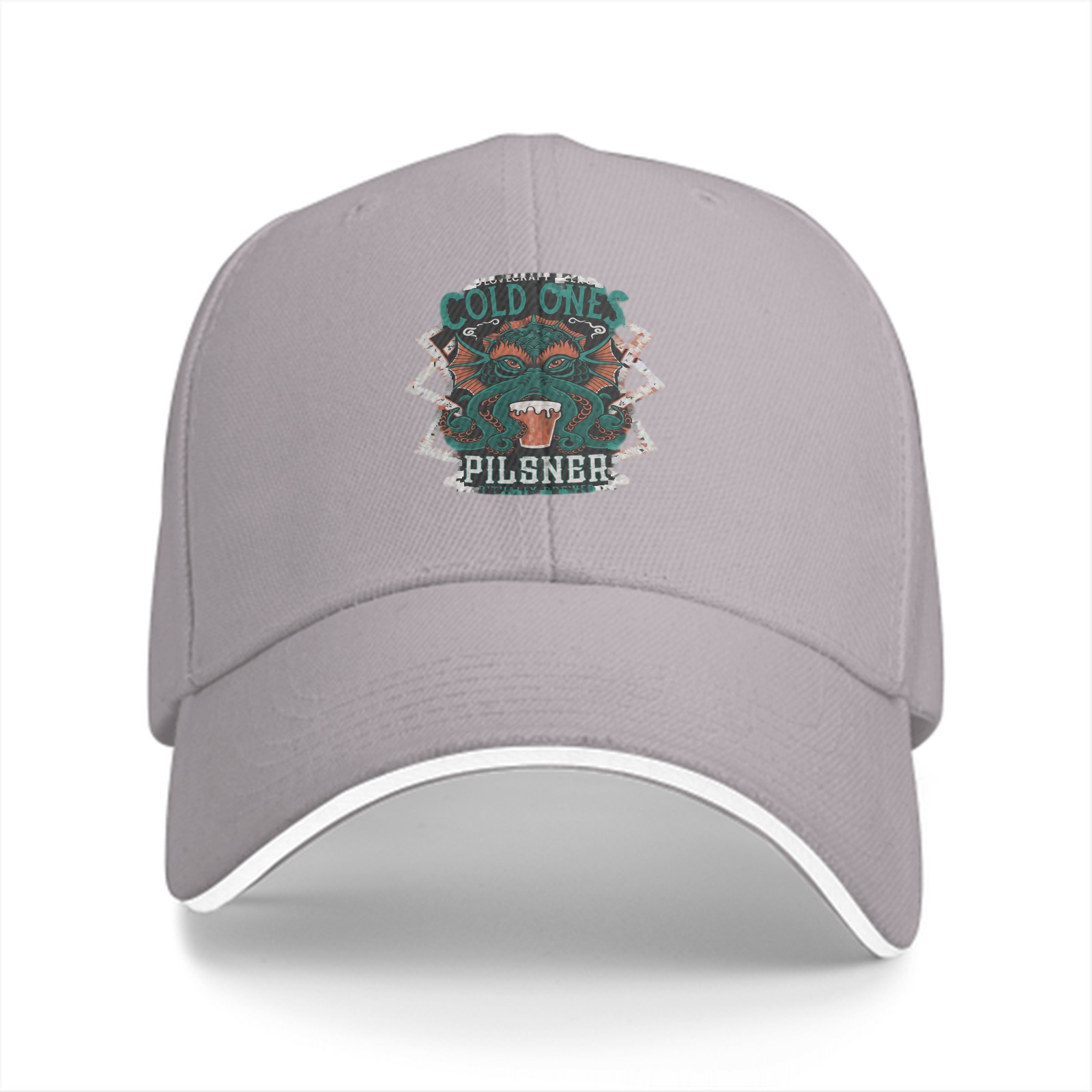 Black baseball cap with Cold Ones Pilsner Cthulhu graphic