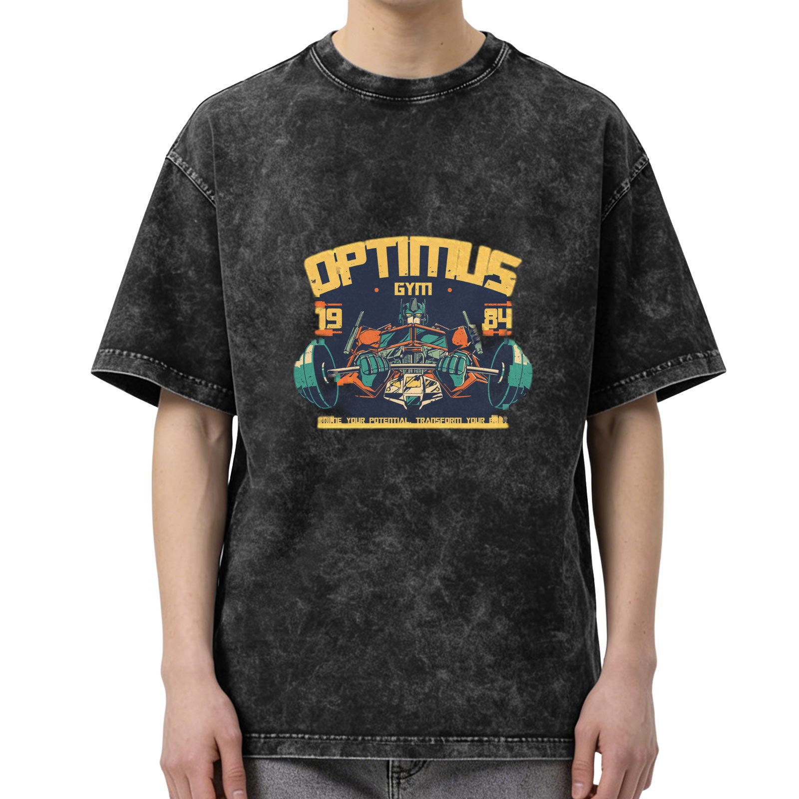 Optimus Gym 1984 Graphic Print Vintage Wash T-Shirt