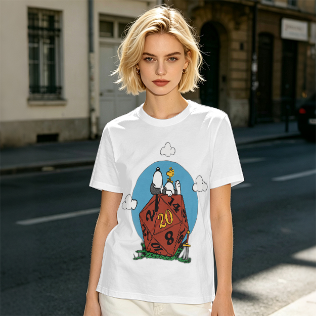 Snoopy and Woodstock on a D20 Dice Graphic T-Shirt