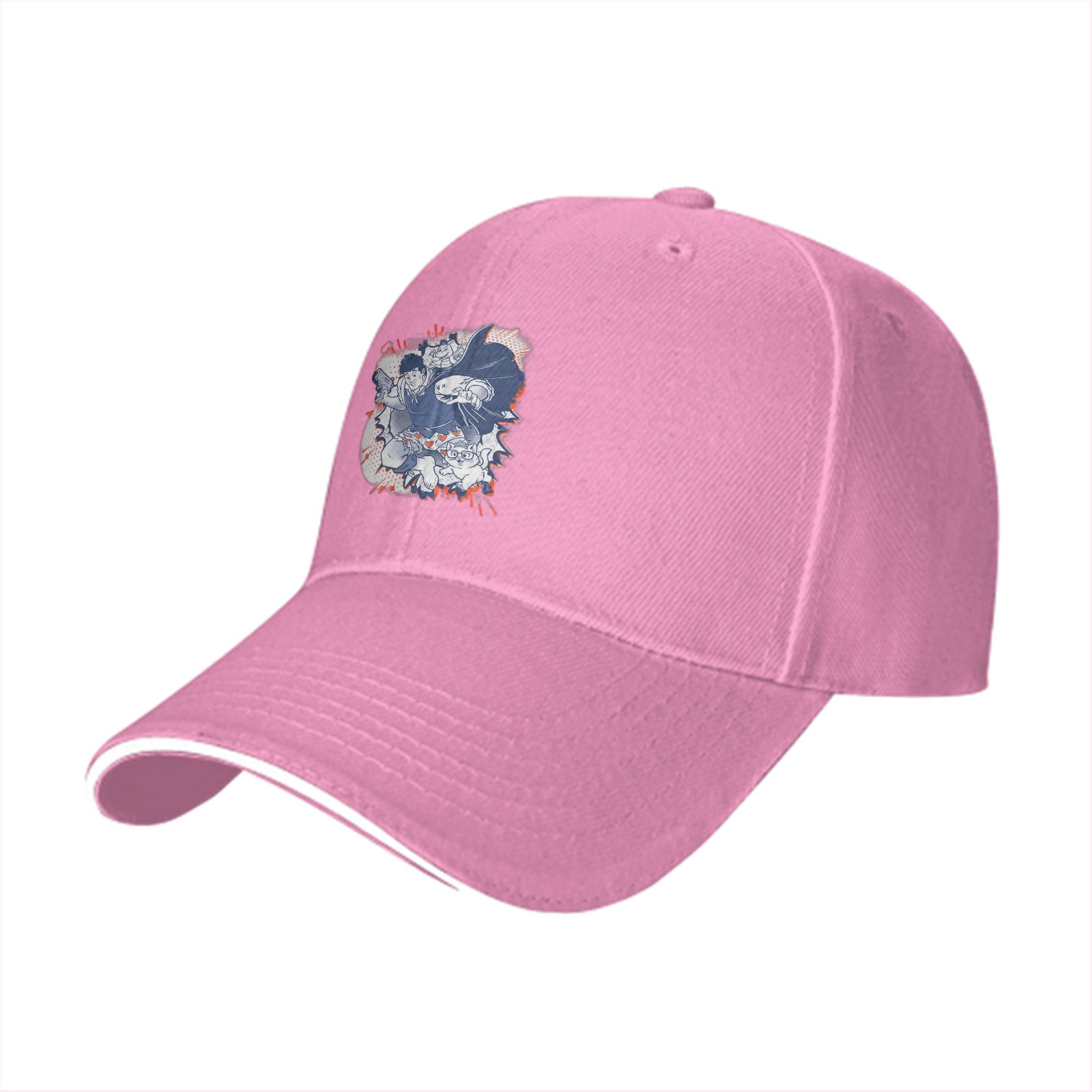 Black Baseball Cap With Anime Character Graphic Print