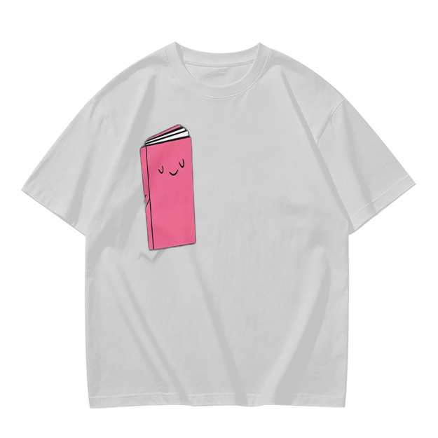Olive Green T-Shirt With Cute Smiling Pink Book Graphic