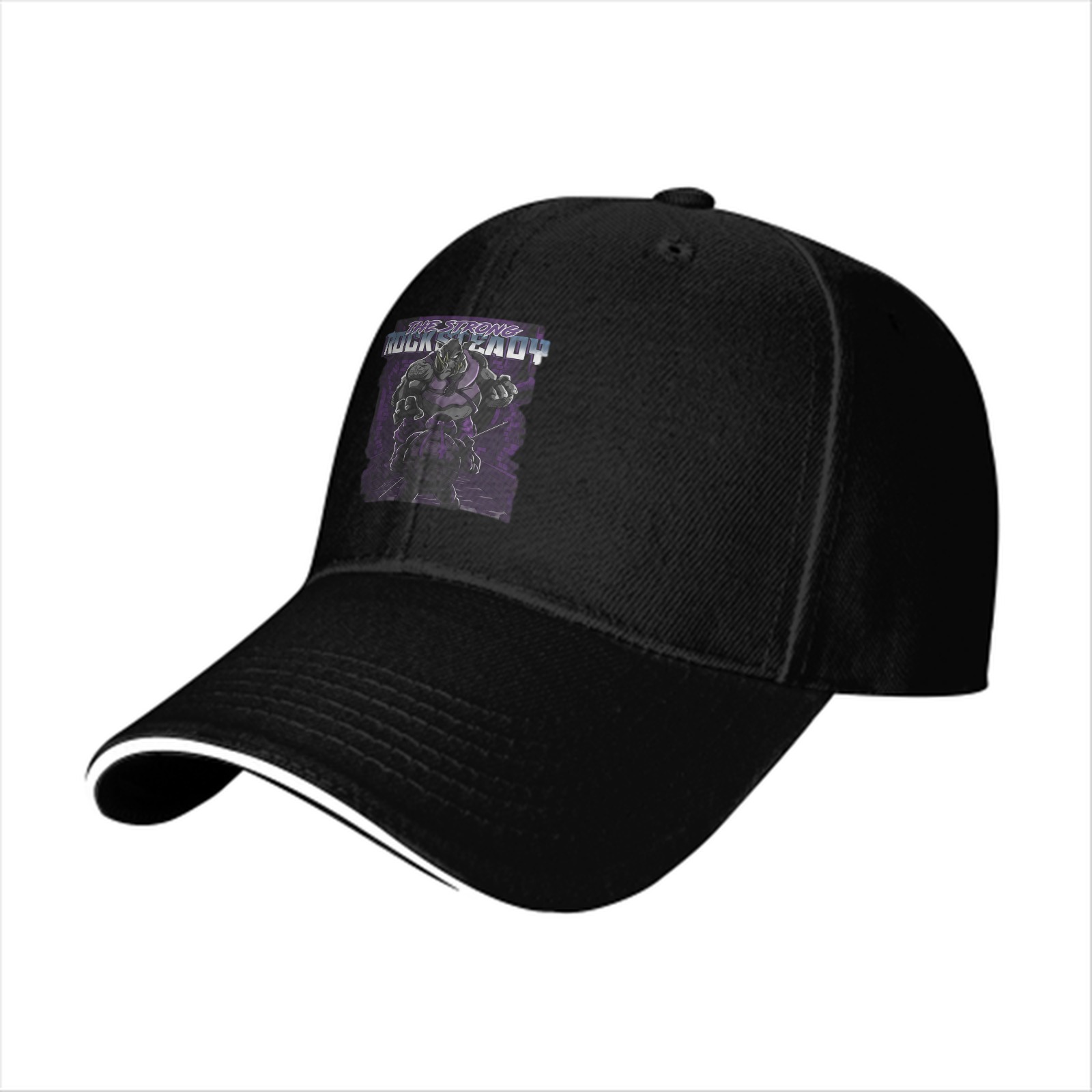Black baseball cap with Rocksteady graphic print