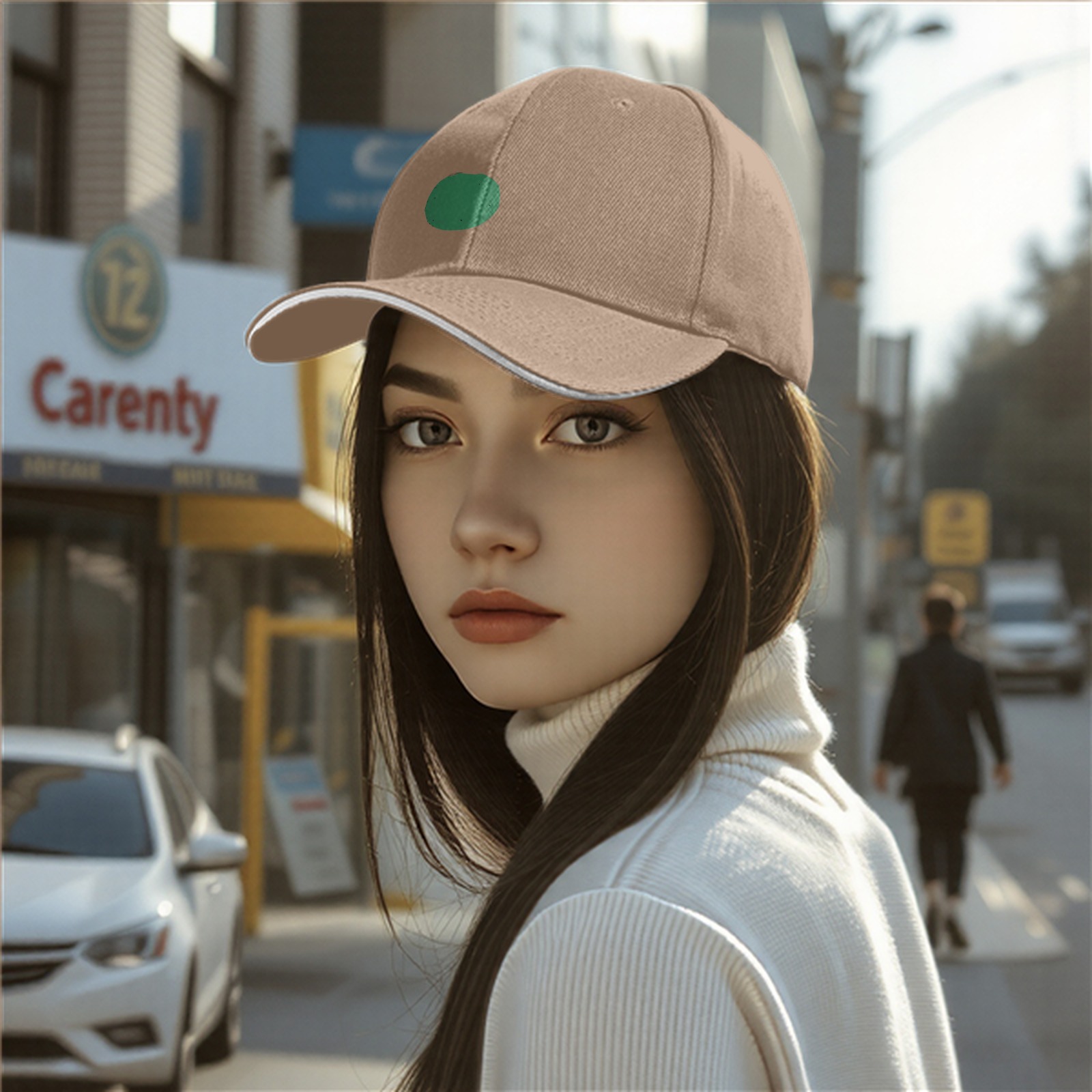 Black baseball cap with green circular front design