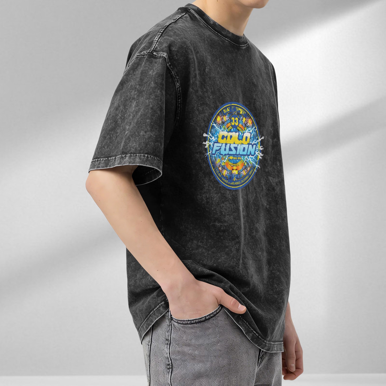 Washed black graphic t-shirt with Cold Fusion 33 design