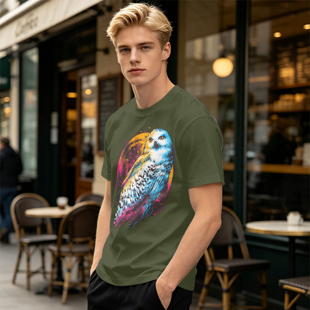 Owl Graphic Print Dark Green Casual T-Shirt