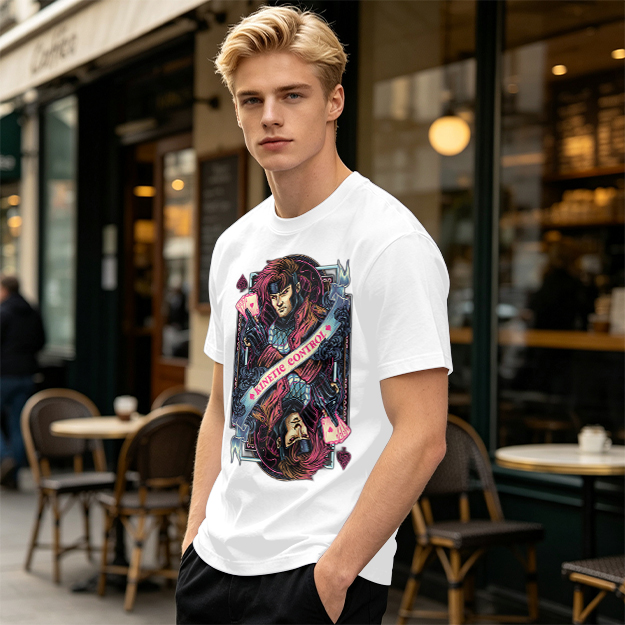 Olive T-Shirt With Gambit Kinetic Control Playing Card Art