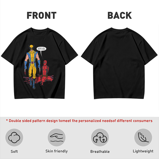 Olive T-Shirt Featuring Wolverine and Deadpool Comic Art