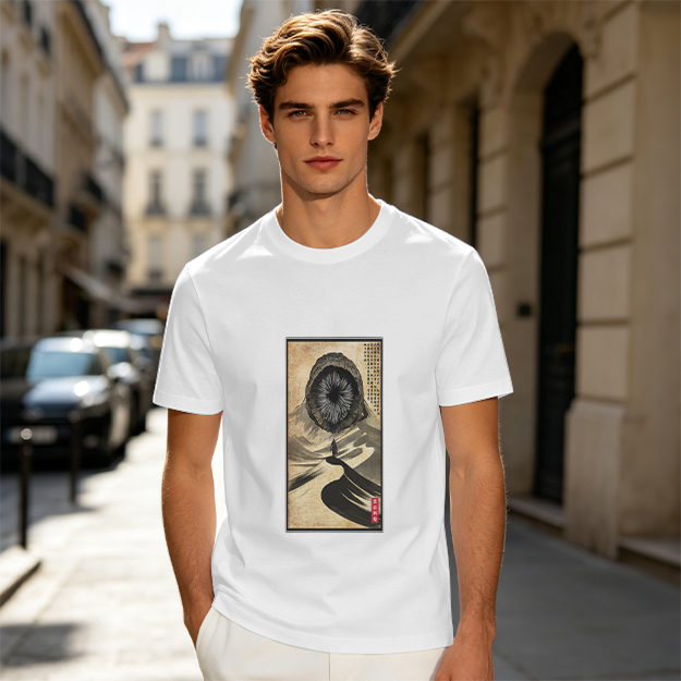 Olive T-Shirt With Surreal Hooded Eye Artwork Print
