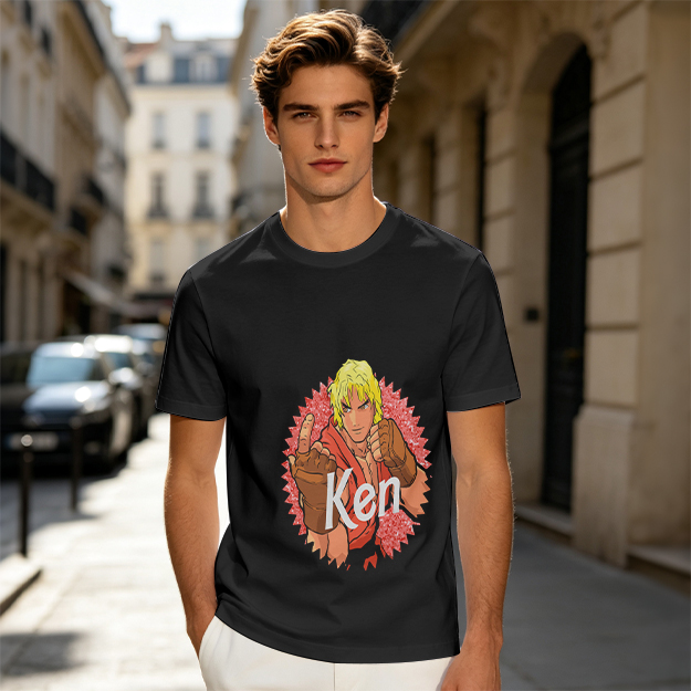 Olive T-shirt with Street Fighter Ken Graphic Print