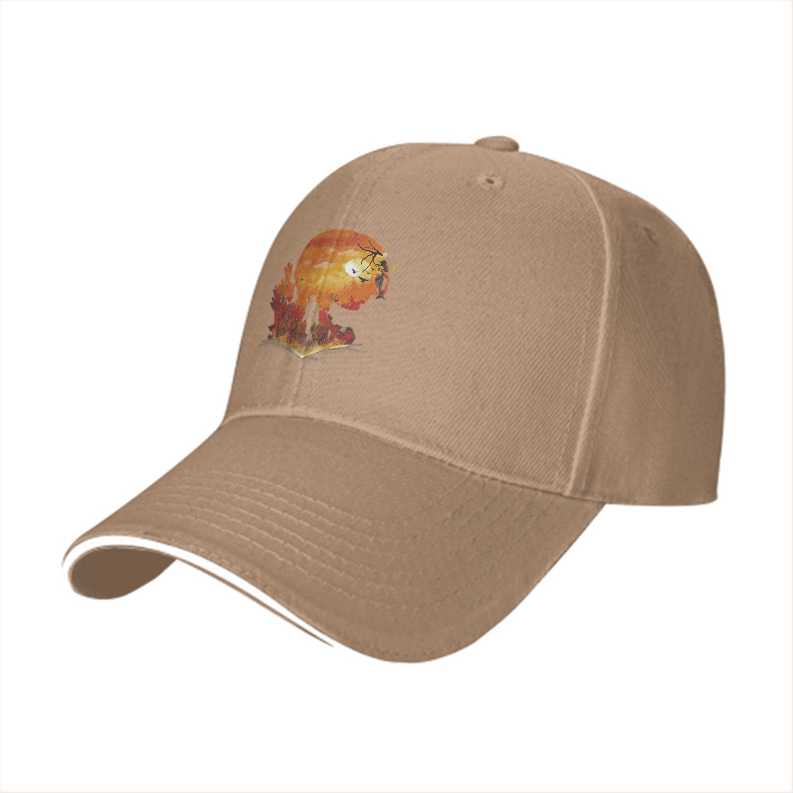 Black Baseball Cap With Sunset Silhouette Landscape Art Print