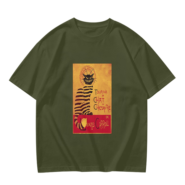 Olive T-shirt with Cheshire Cat Tournee Chat Print