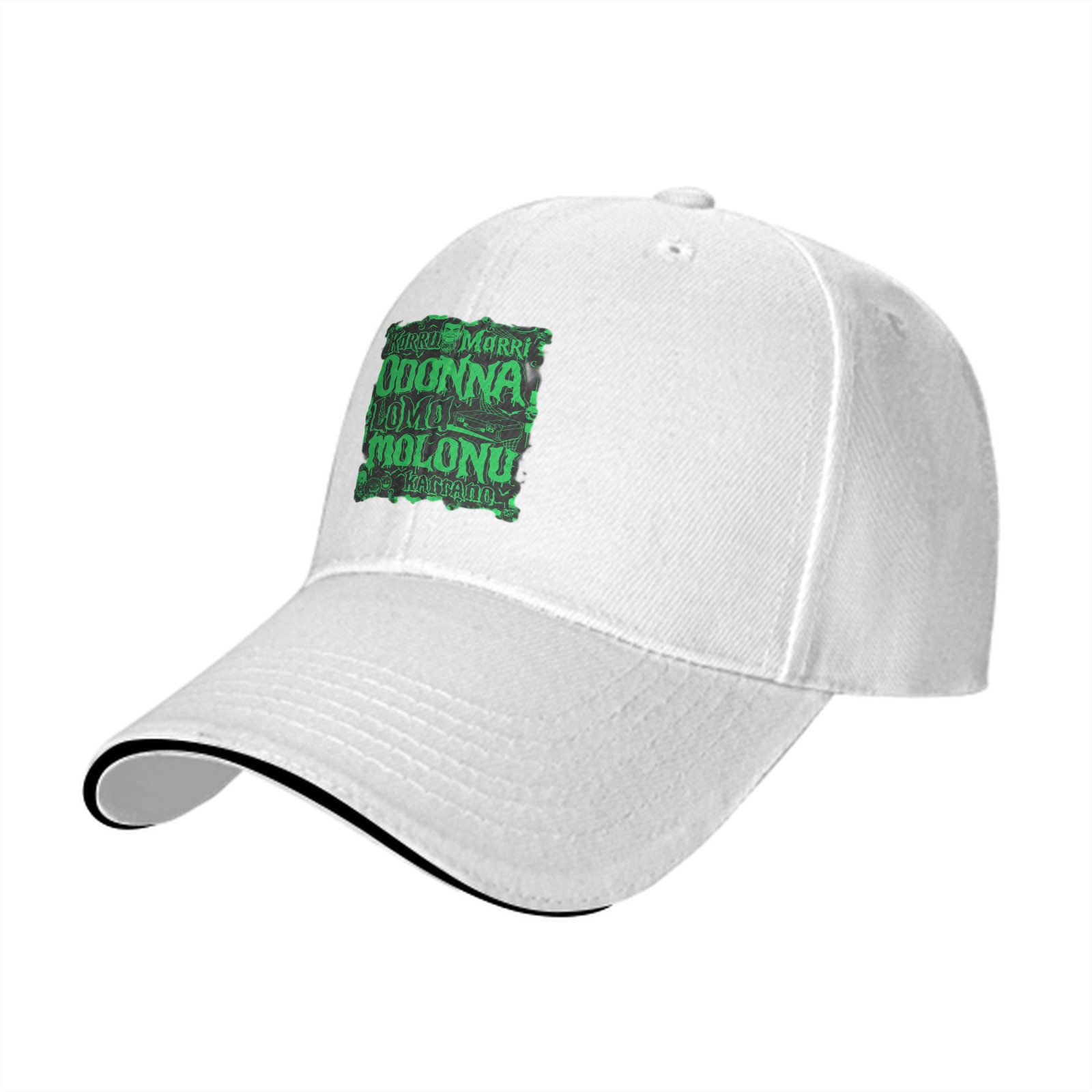 Black Baseball Cap with Green Mystical Text Graphic