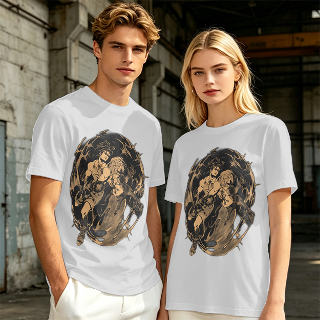 Olive Graphic Tee with Dynamic Anime Character Art Print