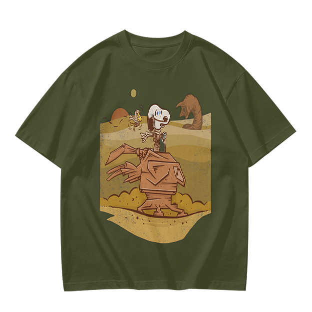 Olive T-Shirt With Desert Alien Dog Graphic Print
