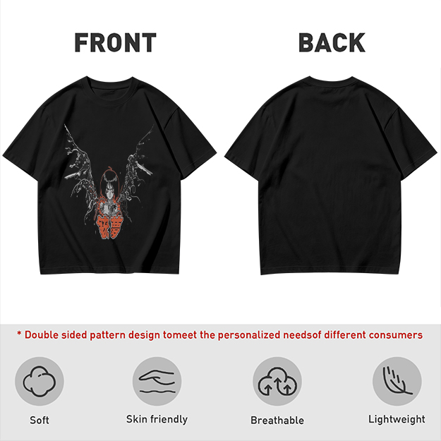 Olive T-shirt with Cybernetic Angel Graphic Print
