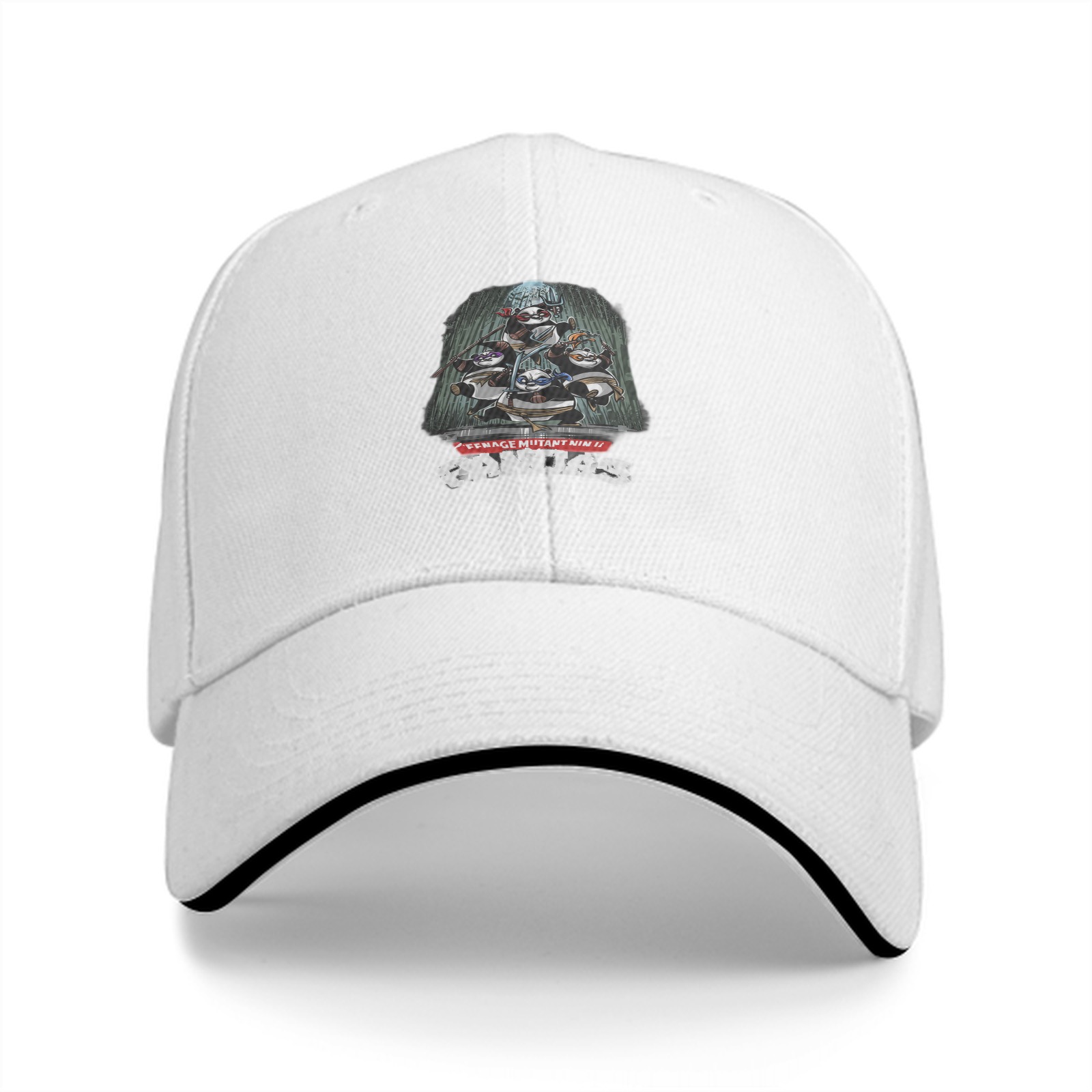 Black Baseball Cap With Teenage Mutant Pandas Graphic Print