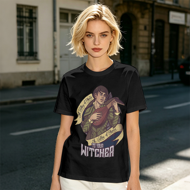 Witcher Inspired T-Shirt With Bard Playing Lute Graphic