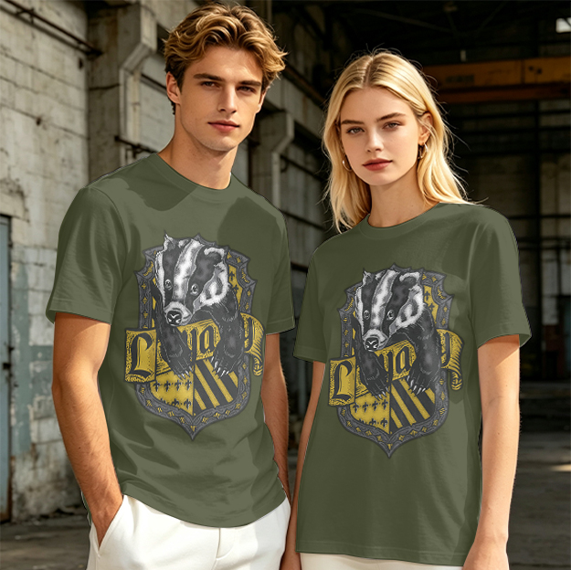 Olive T-Shirt With Hufflepuff Badger Crest Graphic