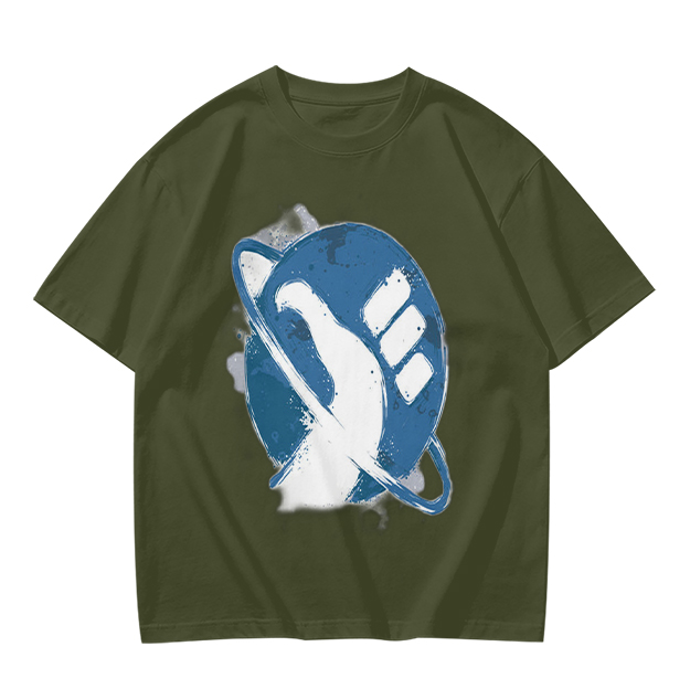 Olive Green T-Shirt with Saturn Fist Graphic Print