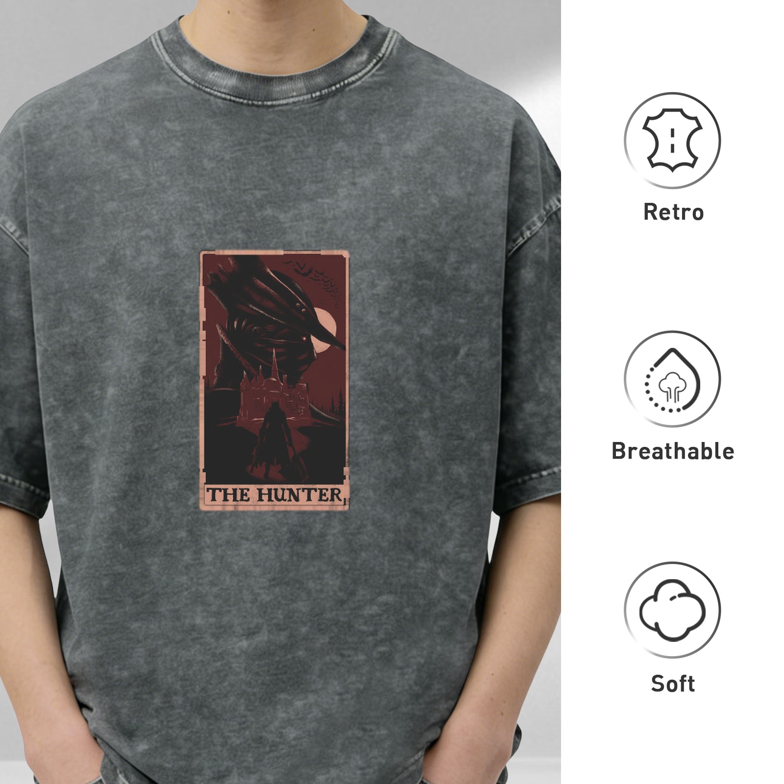 The Hunter Tarot Graphic Acid Wash Black T-Shirt