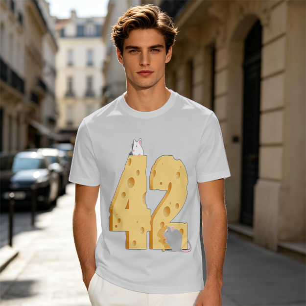 Olive T-Shirt With Cheese Number 42 And Mice Graphic