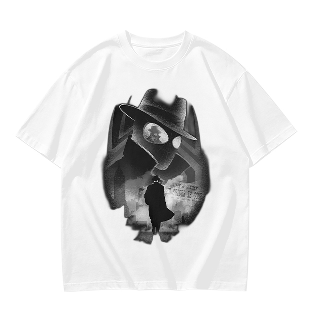 Olive T-Shirt With Noir Detective Silhouette Graphic Print
