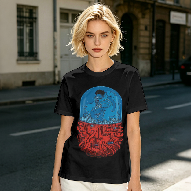 Olive T-Shirt With Surreal Capsule Water Figure Graphic