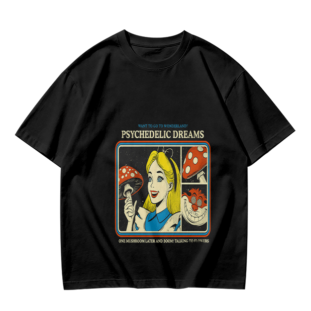 Psychedelic Dreams Alice in Wonderland Mushroom Graphic T-Shirt