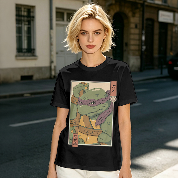 Olive T-shirt with Ukiyo-e style Donatello graphic print