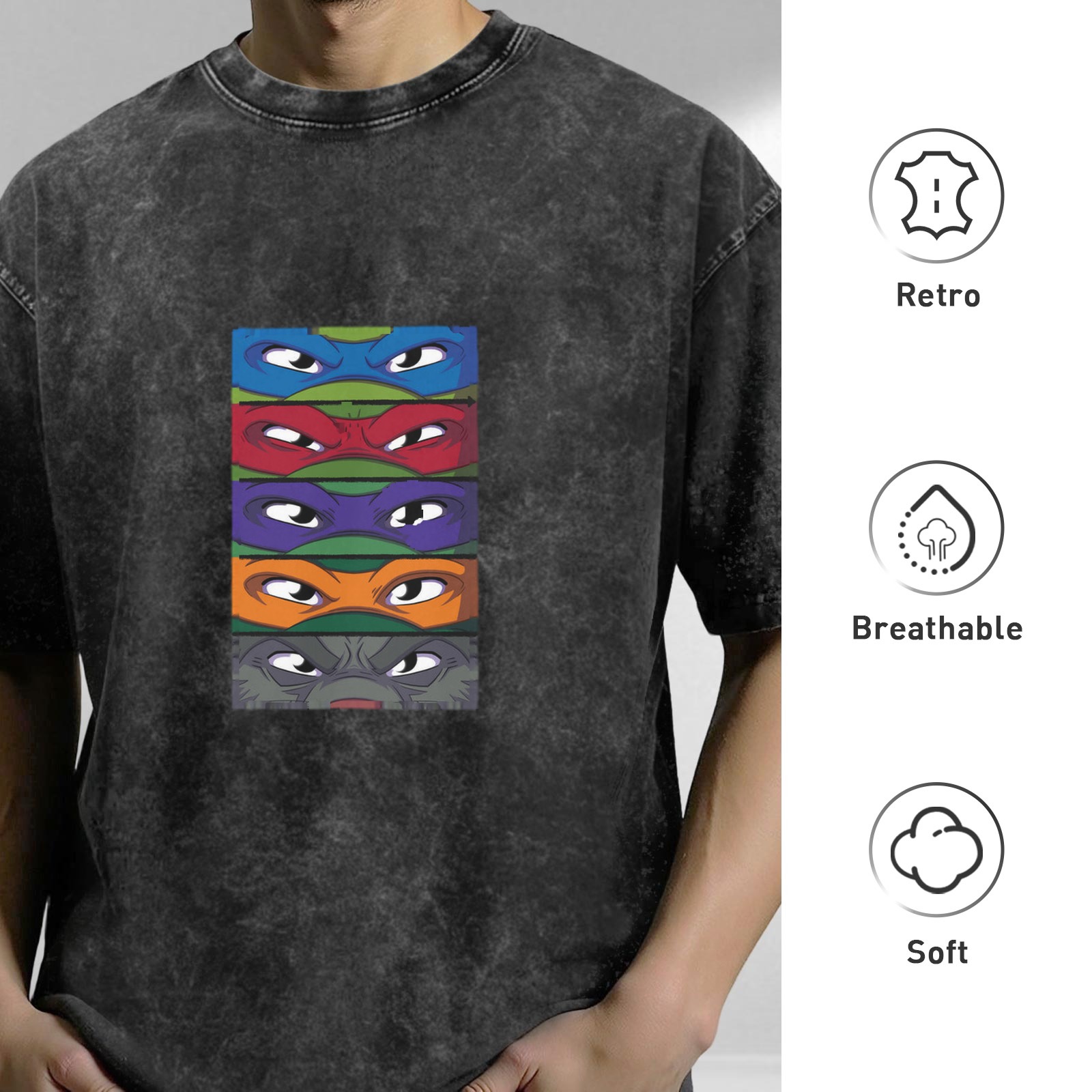 Teenage Mutant Ninja Turtles Masks Graphic Stonewashed T-Shirt