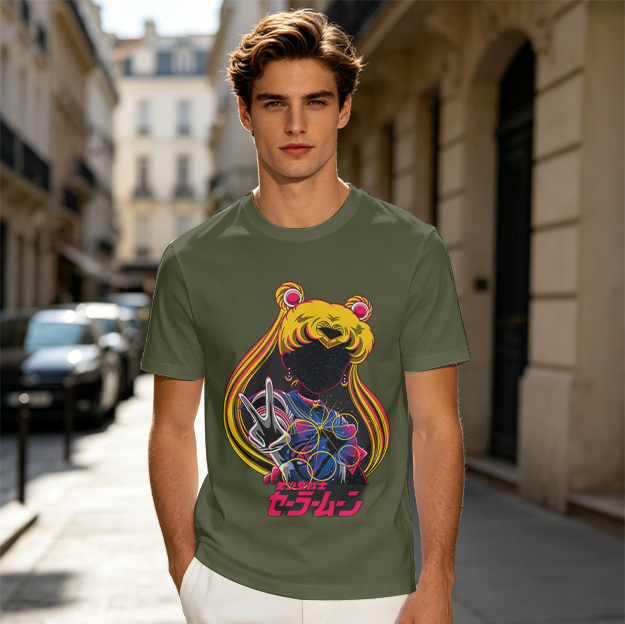 Olive T-shirt with Sailor Moon anime graphic print