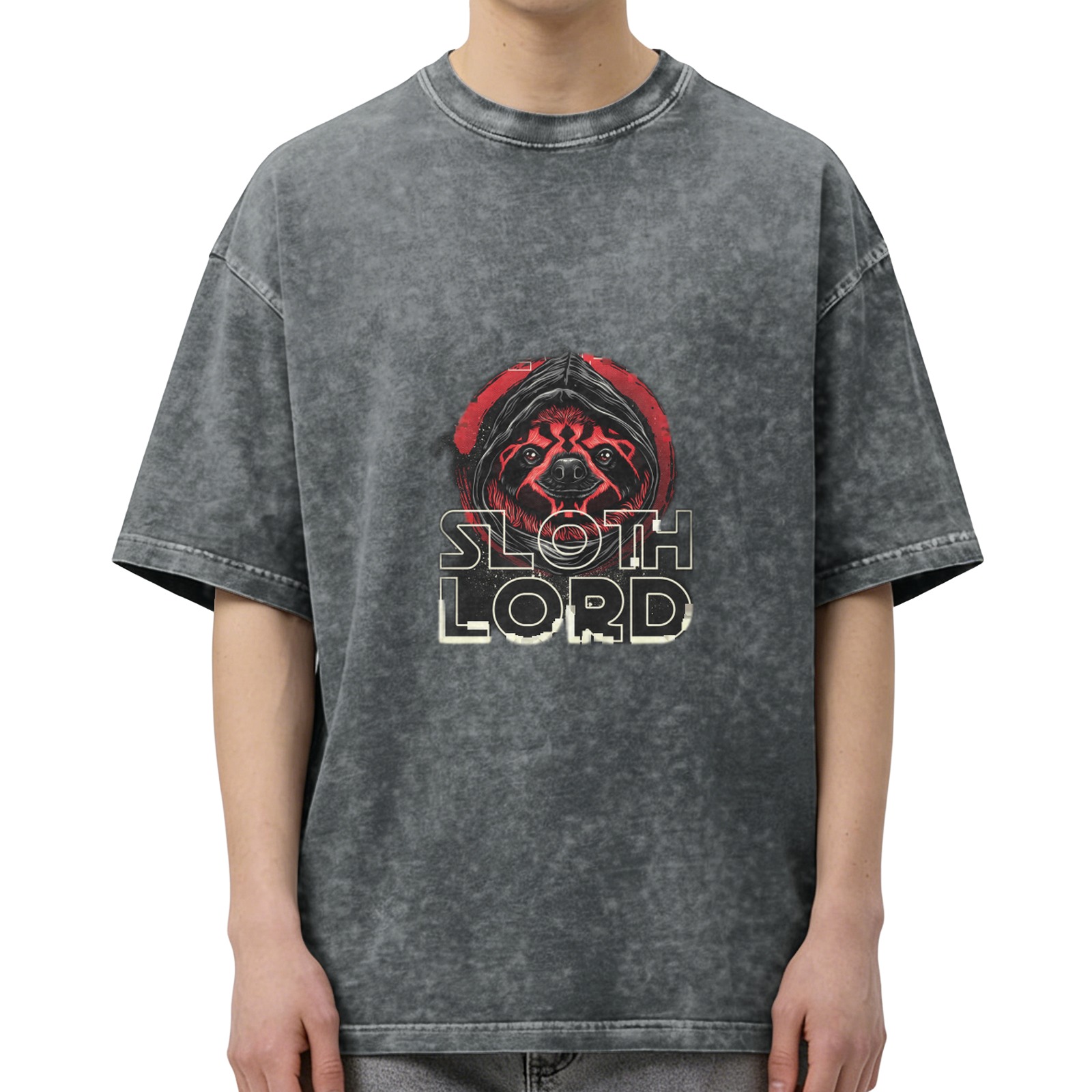 Washed Black Graphic T-Shirt with Sloth Lord Sith Design