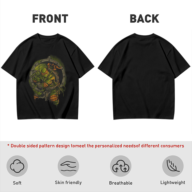 Olive Green T-Shirt With Ninja Turtle Porthole Graphic
