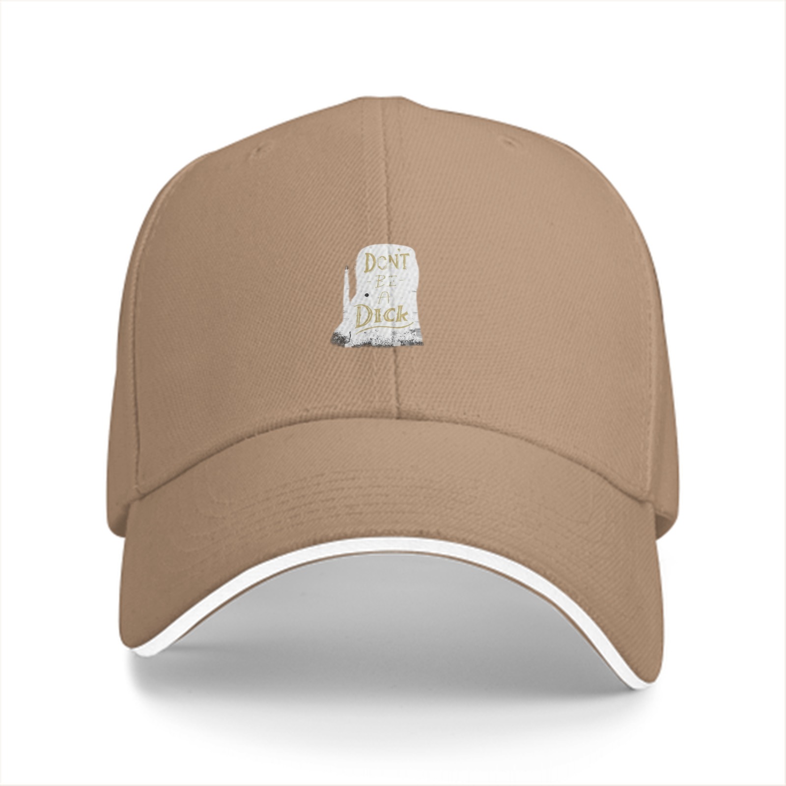 Black baseball cap with humorous tombstone graphic print