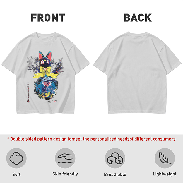 Olive T-Shirt with Black Cat Anime Art Print