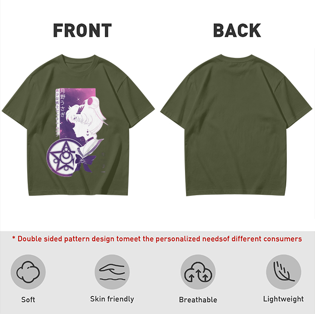 Olive T-shirt with Sailor Moon Anime Silhouette Graphic