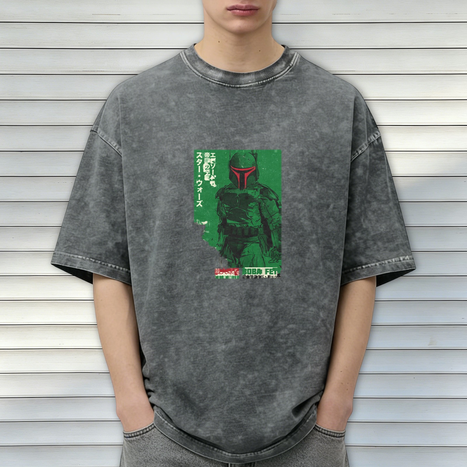 Star Wars Boba Fett Japanese Graphic Acid Wash T-Shirt